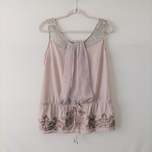 Luluvia Womens Powder Pink Scoop Neck Sleeveless Floral Blouse Top Size S